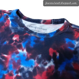 Tommy Hilfiger Boy's Short Sleeve Shirt sz 7 tie-dye Blue/red/black